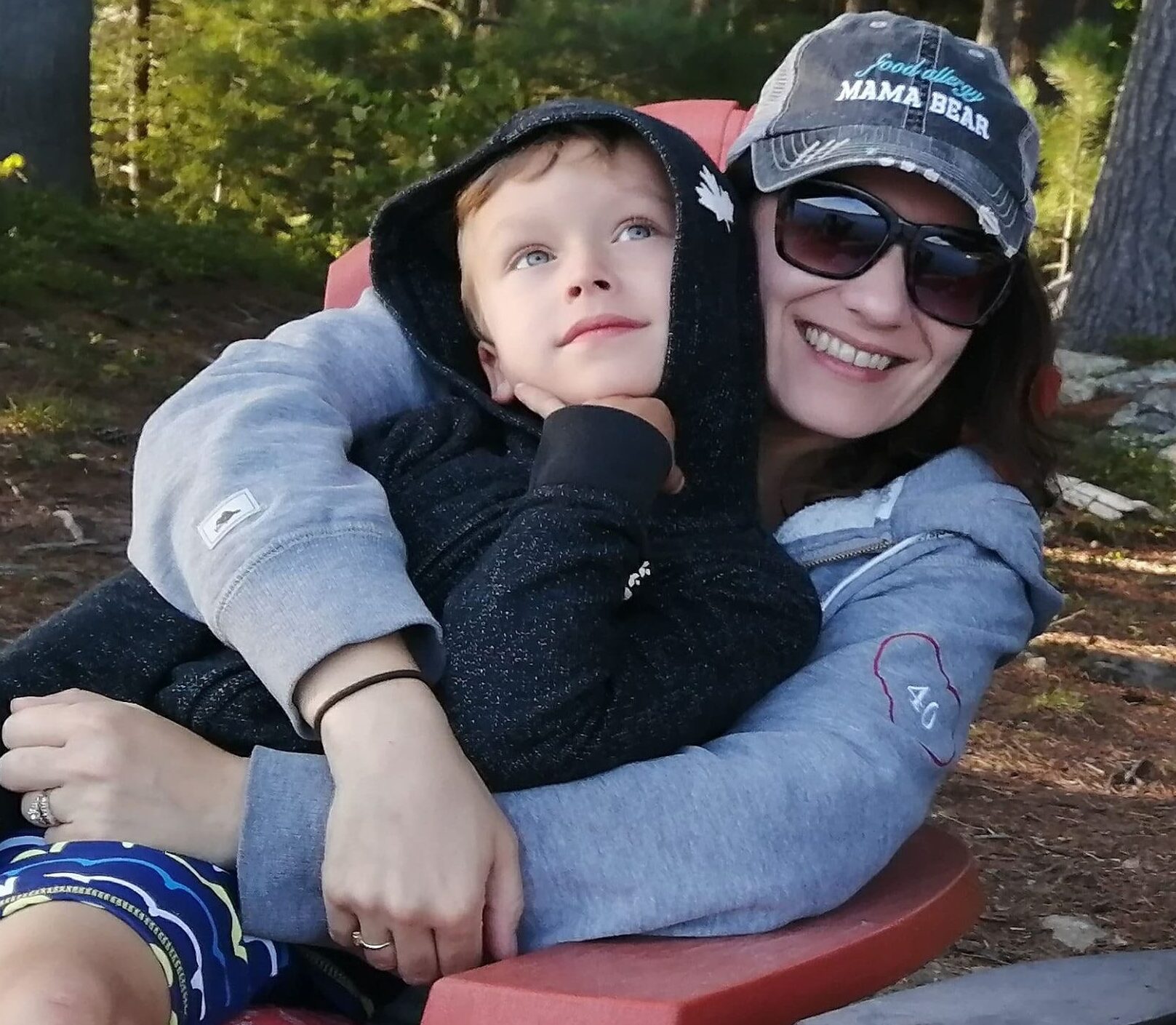 Mom and child hugging